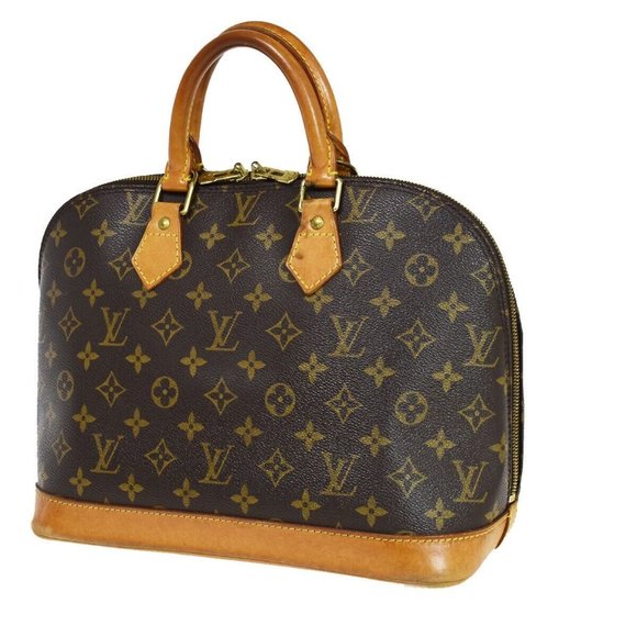 LOUIS VUITTON LV Logo Alma Hand Bag Monogram Leather Brown France - Picture 1 of 15